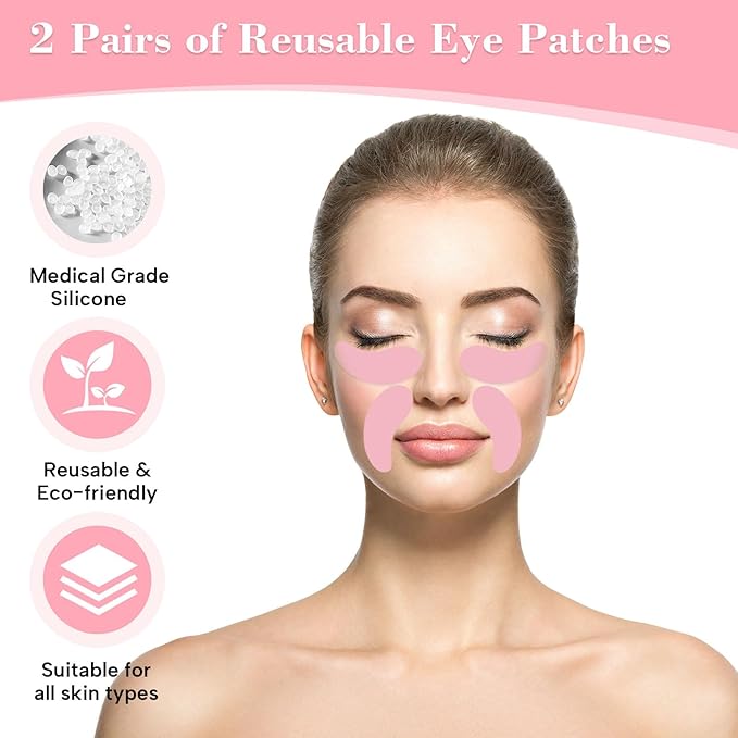 2 Pairs Under Eye Patches Eye Mask Silicone - Reusable Eye Patches Eye Wrinkle Patches, Plump Fine to Reduce Lines & Wrinkles, with Eye Cream Applicator, Tin Case