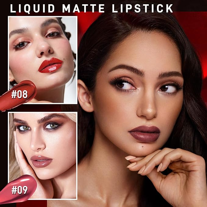 Matte Liquid Lipstick Set, 6 Colors 2-In-1 Mirror Glosses