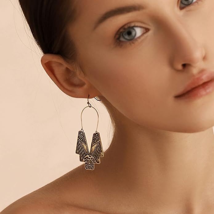 Zealmer Gold Geometric Earrings Statement Vintage