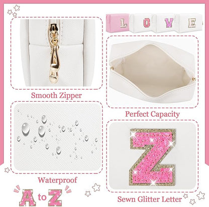 Initial letter patch makeup bag,