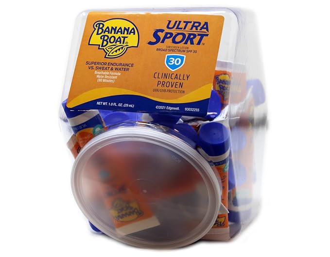 Banana Boat Sport Performance Sunscreen Lotion 30 SPF, 1 oz, Fishbowl 24 count each (Value Pack of 2)
