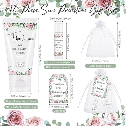 12 Sets Thank You Gifts Mini Sunscreen and Sunscreen Lip Balms Travel Size Thank You Gifts for Weddings Baby Shower Favors Supplies(Wedding)