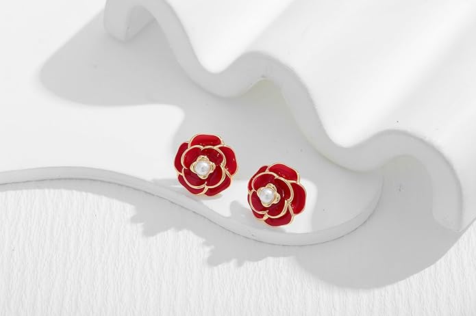 CLASSYZINT Gold/White/Red/Black Flower Stud Earrings