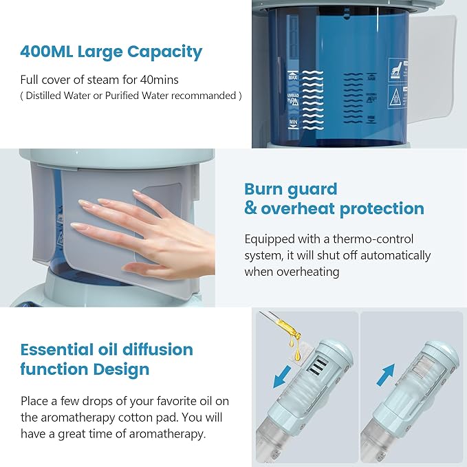 Nisperos Nano Ionic Facial Steamer - 360° Rotatable Sprayer - 40 Minutes Warm Mist - Humidifier - Professional Face Steamer for Facial Deep Cleaning (Light Blue)