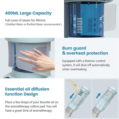 Nisperos Nano Ionic Facial Steamer - 360° Rotatable Sprayer - 40 Minutes Warm Mist - Humidifier - Professional Face Steamer for Facial Deep Cleaning (Light Blue)