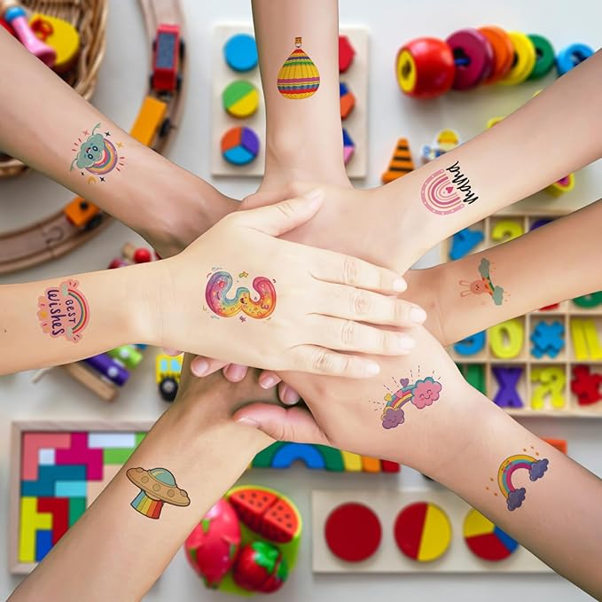 96 PCS Rainbow Individually Wrapped Tattoos, Rainbow Tattoo Boys Girls