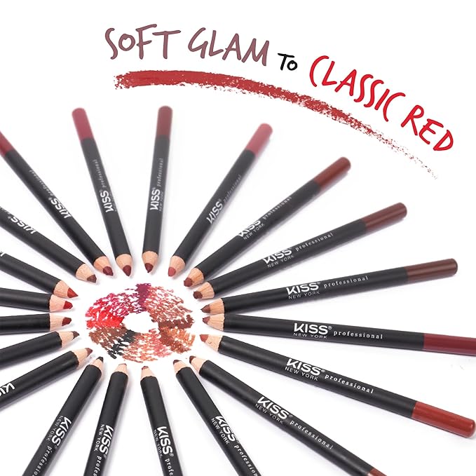 KISS New York Professional Slim Lip Pencil, Creamy Soft Lip Liner, Smooth Long-Lasting Rich Lip Color, Natural Lip Makeup, Water-Resistant Lip Crayon (Deep Red)