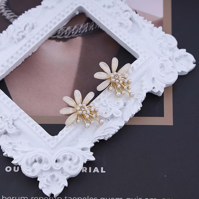 Vintage Flower Pearl Earrings Tiny Pearl