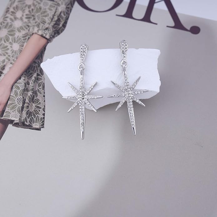 Vintage Crystal Northstar Dangle Earrings Rhinestone