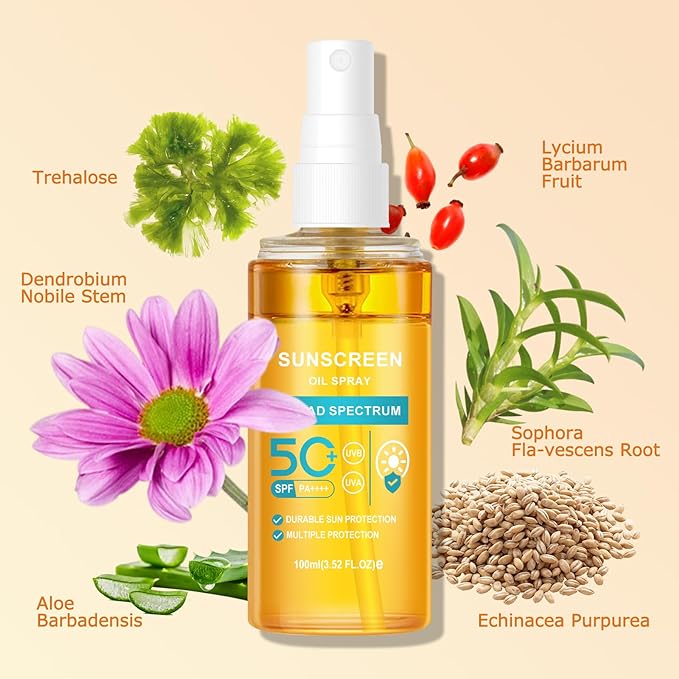 KYDA Oil Sunscreen Spray, Glow Oil Sunscreen Mist SPF 50, Lightweight Hydration Body Sunscreen Oil, Refreshing Sunscreen Spray, Broad Spectrum UVA/UVB Protection