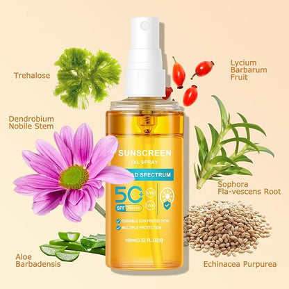 KYDA Oil Sunscreen Spray, Glow Oil Sunscreen Mist SPF 50, Lightweight Hydration Body Sunscreen Oil, Refreshing Sunscreen Spray, Broad Spectrum UVA/UVB Protection