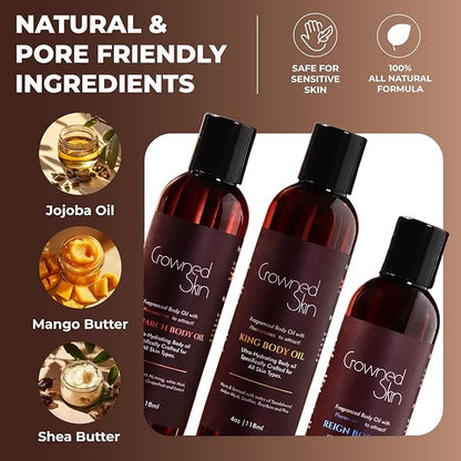 King, Reign, and Monarch Cologned Body Oil Bundle | Sensual, Nautical, & Spicy Scents | Infused with Organic Shea & Mango Butters | Moisturizing Formula with All-Day Fragrance