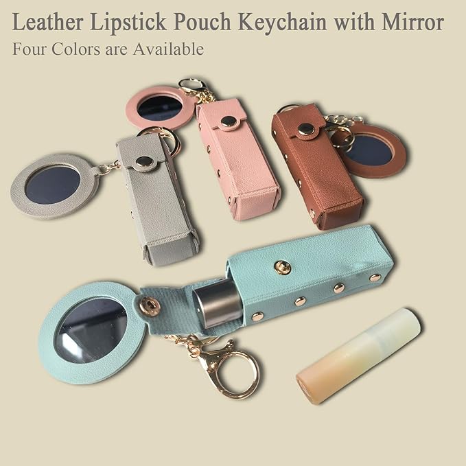 Lipstick Holder Keychain PU Leather Lipstick Pouch Leather Organizer