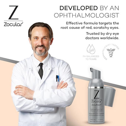 ZocuFoam Eyelid Cleanser - Foaming Eyelid Scrub - Natural pH Balanced Solution - 25mL