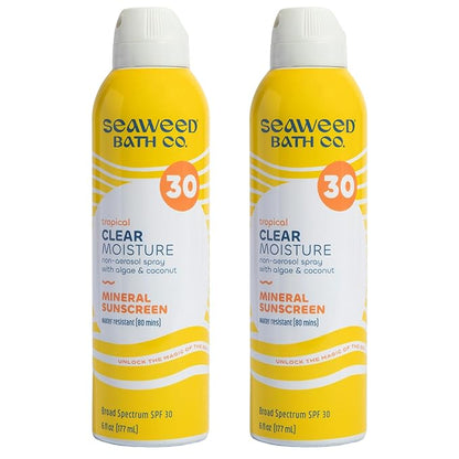 Seaweed Bath Co. Clear Moisture Mineral SPF 30 Broad Spectrum Sunscreen Spray, 6 Ounce (Pack of 2), Sustainably Harvested Seaweed, Algae, Coconut