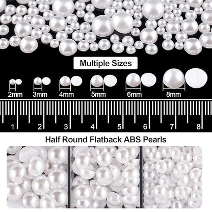 Flat Back Rhinestone+Half Round Pearl Kits Colorful Rhinestones+White