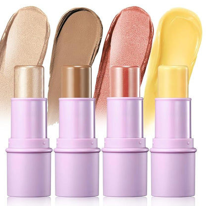 4Pcs Cream Blush Contour Highlighter Bronzer Moisturizer Stick