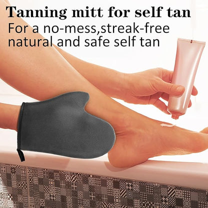 Self Tanning Mitt Applicator Kit, Bronze Tan Self Tanning Mitt Self Tanner Mitt With Thumb Machine Washable and Reusable Back Applicator Mitt, Ultra Soft and Streak Free(Black)