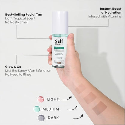 Team Tan Self Tanning Water - Vitamin Infused Self Tanner Mist for Hydrating Face and Body, Sunless Tanning Spray for Fake Tan, No Streaks, Orange Tints or Nasty Smell (Medium)