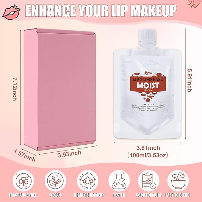 Jcoos Lip Gloss Making Kit Base 2Pcs, Transparent Gloss