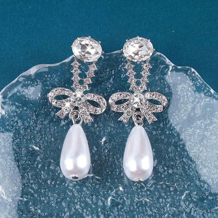 Vintage Teardrop Pearl Dangle Earrings Long