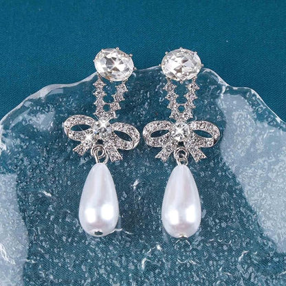 Vintage Teardrop Pearl Dangle Earrings Long