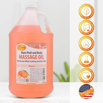 SPA REDI - Mandarin Scented Massage Therapy Oil, 128 Oz - Full Body Massage, Almond, Cotton Seed, Sunflower, Avocado & Essential Oils, Vitamin E