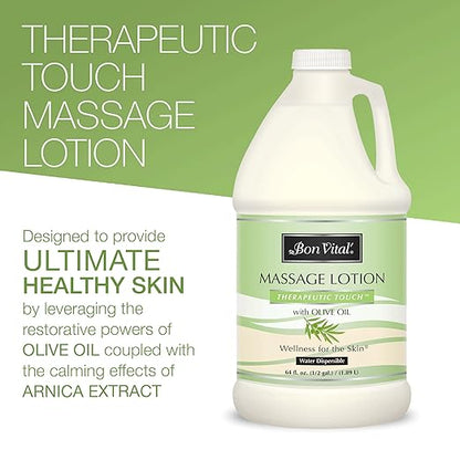 Bon Vital' Therapeutic Touch Massage Lotion with Olive Oil to Repair Dry Skin & Soothe Sore Muscles, Skin Therapy Lotion, Moisturizes Skin During Massages for Smooth, Soft Skin, 1 Gal, Label may Vary