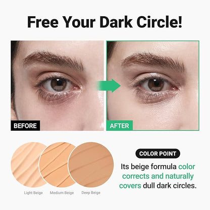 Tinted Eye Cream for Dark Circles, Korean Undereye Cover & Care Dual Action Concealer, Hydrating Formula with Niacinamide, Dark Spot Cream 0.52 oz - Medium Beige