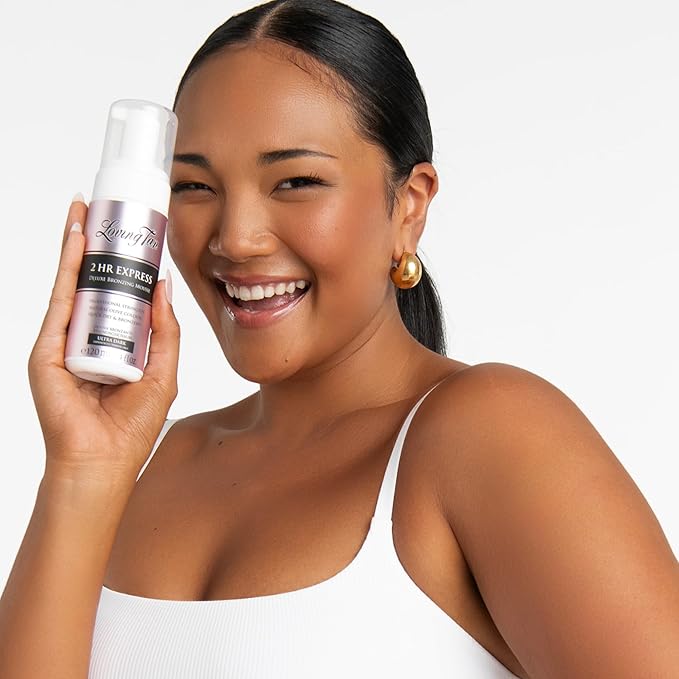 Loving Tan 2 HR Express Mousse, Ultra Dark- Streak Free, Natural looking, Professional Strength Sunless Tanner - Up to 5 Self Tan Applications per Bottle, Cruelty Free, Naturally Derived DHA - 4 FL Oz