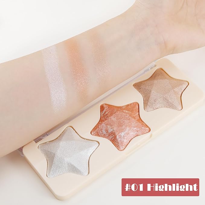 Boobeen 3 Colors Baked Shimmer Highlight & Blush