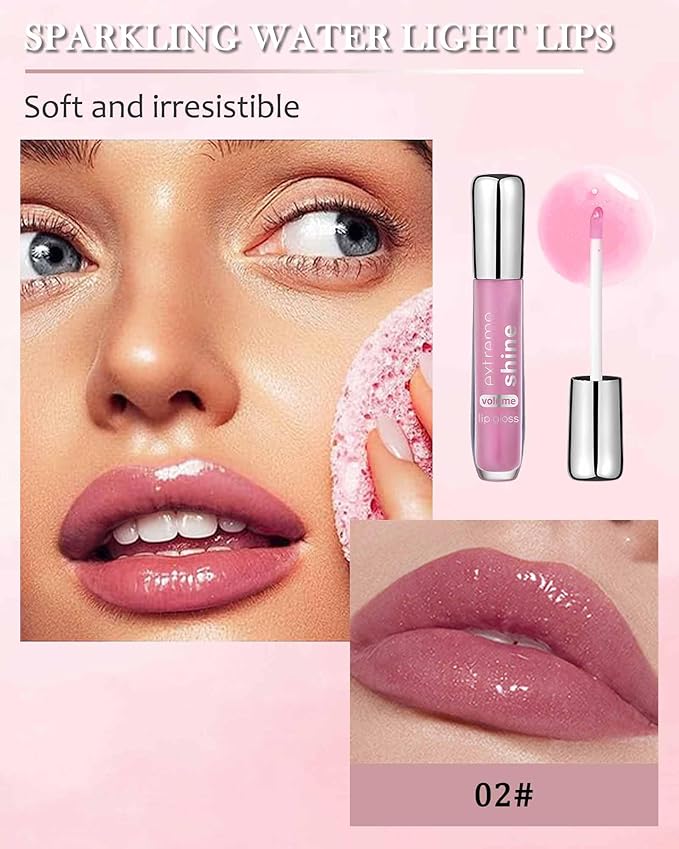 Clear Glitter Lip Gloss Lip Plumper, Hydrating Lip Glow Oil Plumping Lip Oil Gloss, Long Lasting Moisturizing Light Purple Tinted Jelly Lip Gloss, Shimmer Lipgloss Lip Glaze Dry Lip Care-02