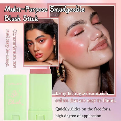 Cream Blush Stick for Cheeks,Blendable Multi-use Blush Makeup