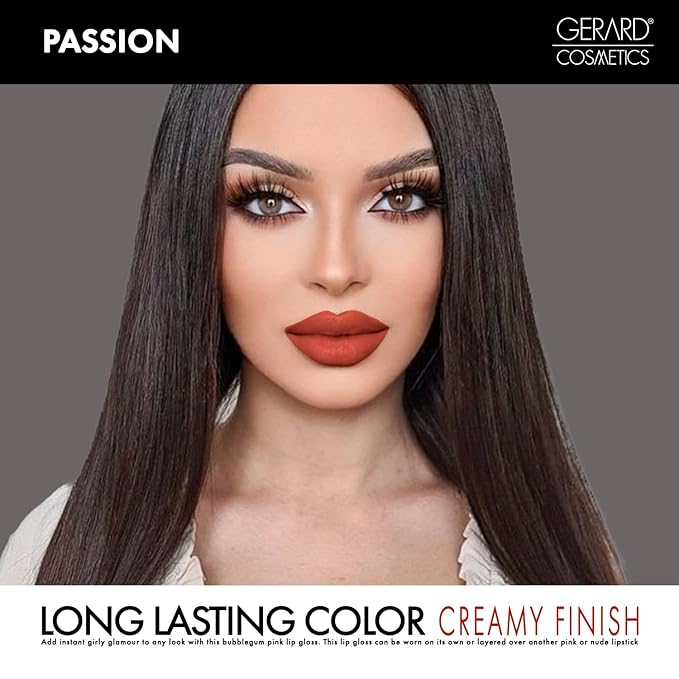 Gerard Cosmetics Color Your Smile Lip Gloss - Passion | Moisturizing Lip Gloss with Mirror and LED Light | Super Pigmented | Shiny Finish | Nude Lip Color | Cruelty Free and Made in USA