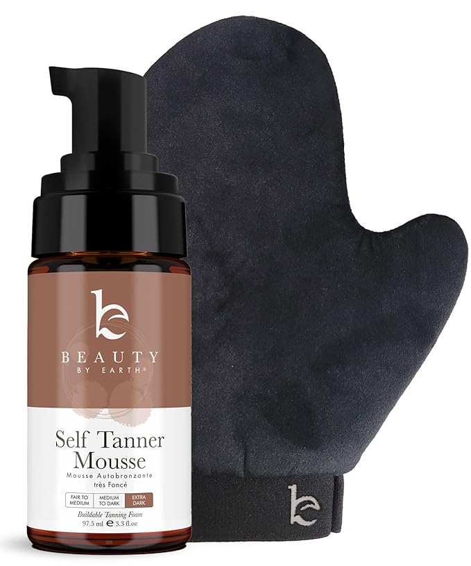 Self Tanner Tanning Mousse Kit - USA Made with Natural & Organic Ingredients, Self Tanner Mousse and Mitt, Self Tan Kit, Tanning Foam for Fake Tan, Ultra Dark Sunless Tanner, Self Tanners Best Sellers