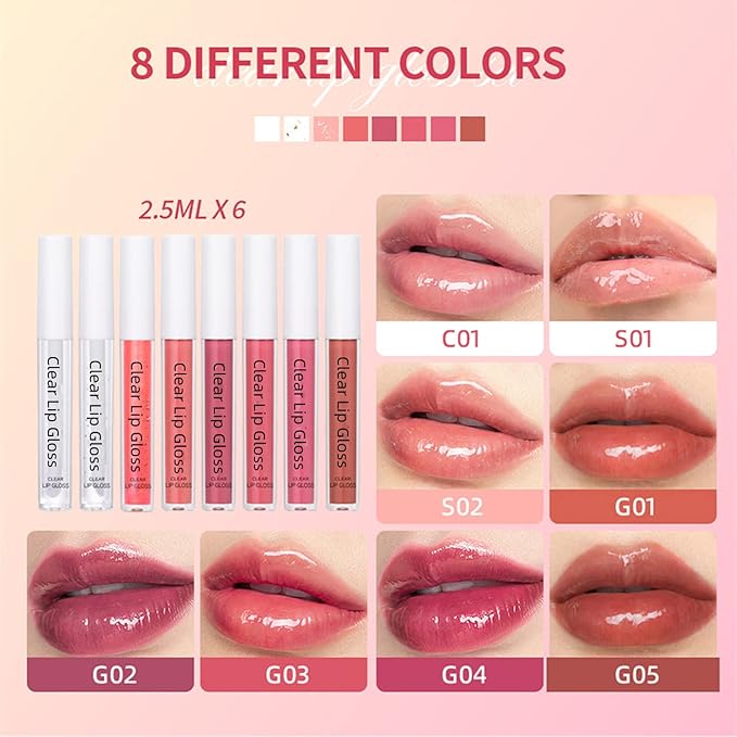 Hydrating Lip Gloss Set 6 Colors Moisturizing Glossy Hydrating