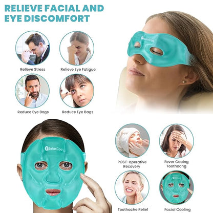 Ice Face Eye Mask for Dark Circles and Puffiness Cold Warm Compress, Gel Cold Cooling Face Mask Package for Women and Men, Migraines, Headache, Stress and Relaxation