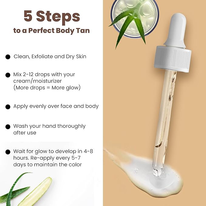 Team Tan Self Tanning Drops - Fully Customizable Body and Face Tanning Drops, Active Skincare Ingredients Enriched Self Tanner Kit for Fake Tan, No Streaks or Nasty Smell (Light)