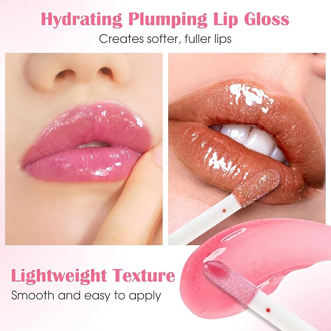 Boobeen 4PCS Lip Gloss Set, Moisturizing Hydrating Lip Oil Tinted Set, Lightweight Non-Sticky Lip Gloss Creates Glossy Lips, High Shine Lip Plumping Lipstick for Women and Girls