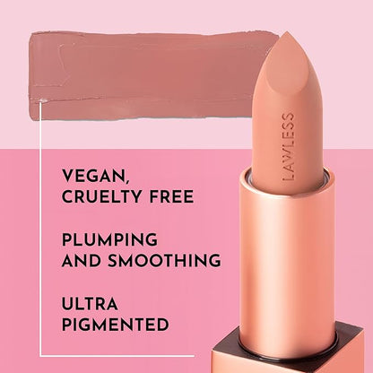 LAWLESS Forget the Filler Lip-Plumping Line-Smoothing Satin Cream Lipstick - Fawn - Natural Ingredients Smooth and Hydrate Lips for a Plumper, Fuller Look - 3.7g