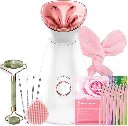 Colorfarm Facial Steamer Skin Care Set: Face Steamer Home Spa Kit Deep Cleaning Unclogs Pores with 6 Skin Care Tools - Spa Relaxing Self Care Gifts for Women (Daily Skincare Essentials Combo)