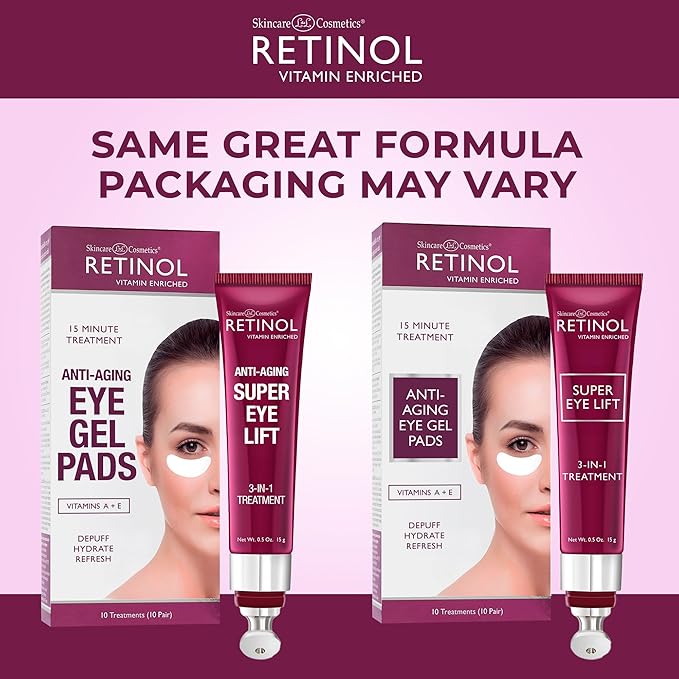 Retinol Anti-Aging Eye Gel Pads – Soothing Vitamin A Reduces Puffiness & Refreshes the Under Eye Area + Retinol Super Eye Lift - A luxurious 3-in-1 treatment fights the look of dark circles, wrinkles