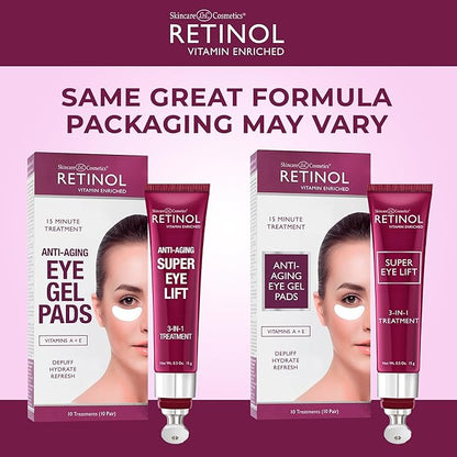 Retinol Anti-Aging Eye Gel Pads – Soothing Vitamin A Reduces Puffiness & Refreshes the Under Eye Area + Retinol Super Eye Lift - A luxurious 3-in-1 treatment fights the look of dark circles, wrinkles