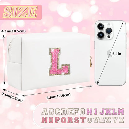 Initial letter patch makeup bag,