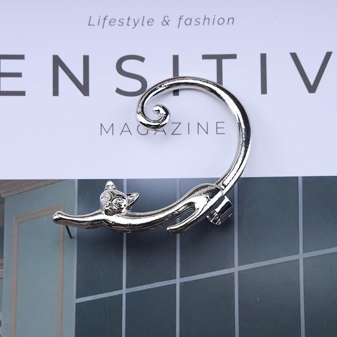 Boho Silver Cat Earrings Cat Ear