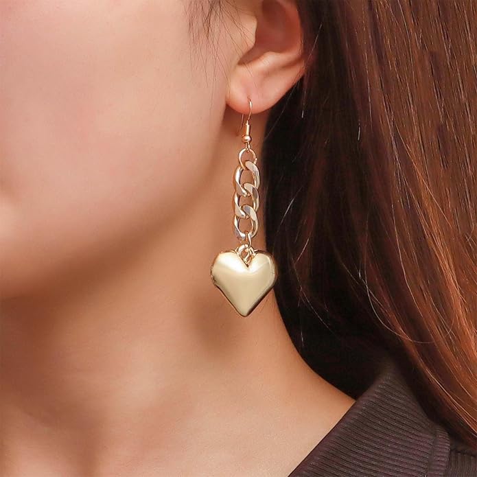 Boho Large Heart Drop Earrings Vintage