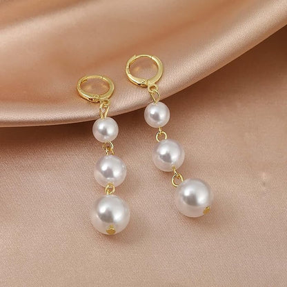 Vintage Pearl Drop Earrings Gold Long
