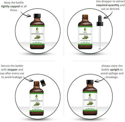 SVA Cedarwood Essential Oil – 4 Fl Oz – 100% Natural Cedar Juniperus Mexicana Oil - for Diffuser, Hair Care, Face, Skin Care, Aromatherapy, Scalp and Body Massage, Soap and Candles – with Dropper