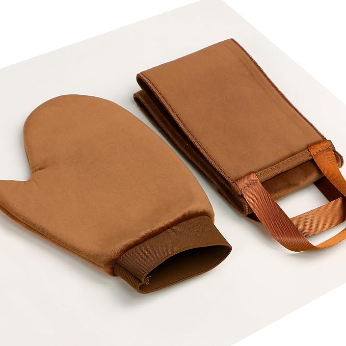 3 Pack Self Tanning Mitt Applicator Kit Set Self Tan Back Applicator with Self Tanning Glove for Self Tan Mitt Mini Self Tan Glove and Sunscreen Brush (Brown)