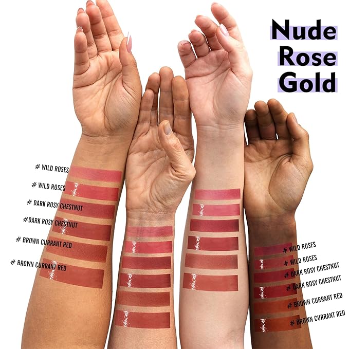 Long Lasting Liquid Lipstick with Clear Lip Gloss Set, High Pigment and Shine Lip Stain, Waterproof, Kiss-Proof, Up to 24H Wear, 0.15 Fl oz (Nude Rose Gold)